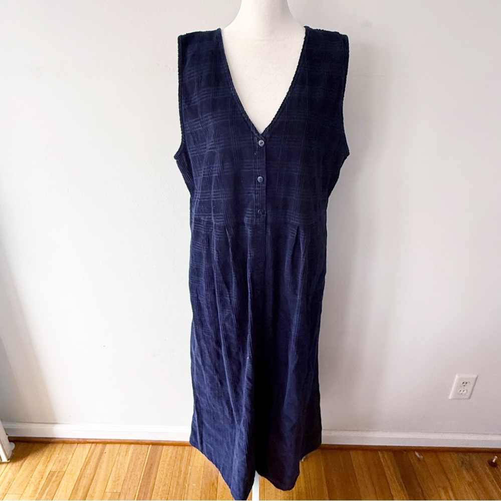 Vintage Women Cotton Corduroy Button Down Maxi Dress 90s Cottage Granola Indie